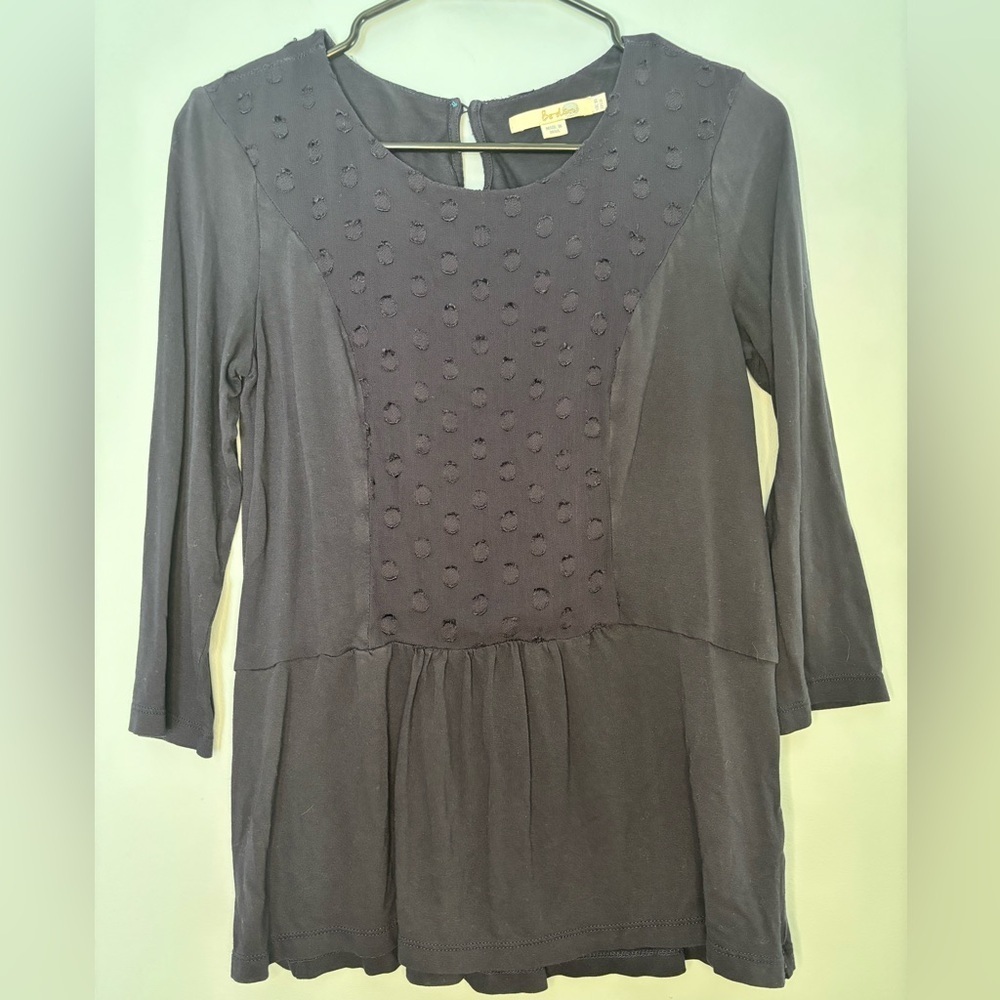 Boden Textured Polka Dot  Blouse Size 6 Navy Blue 3/4 Sleeve